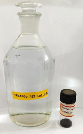 Treated clear Ret liquor and residue after treatment"